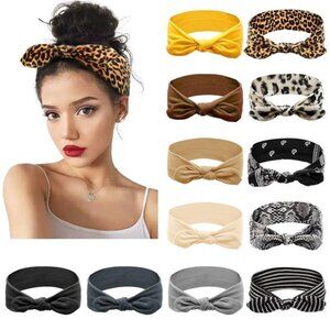 12 Pack Bow Headbands Elastic Headwraps Knotted Turban Hair Bands Women Sport